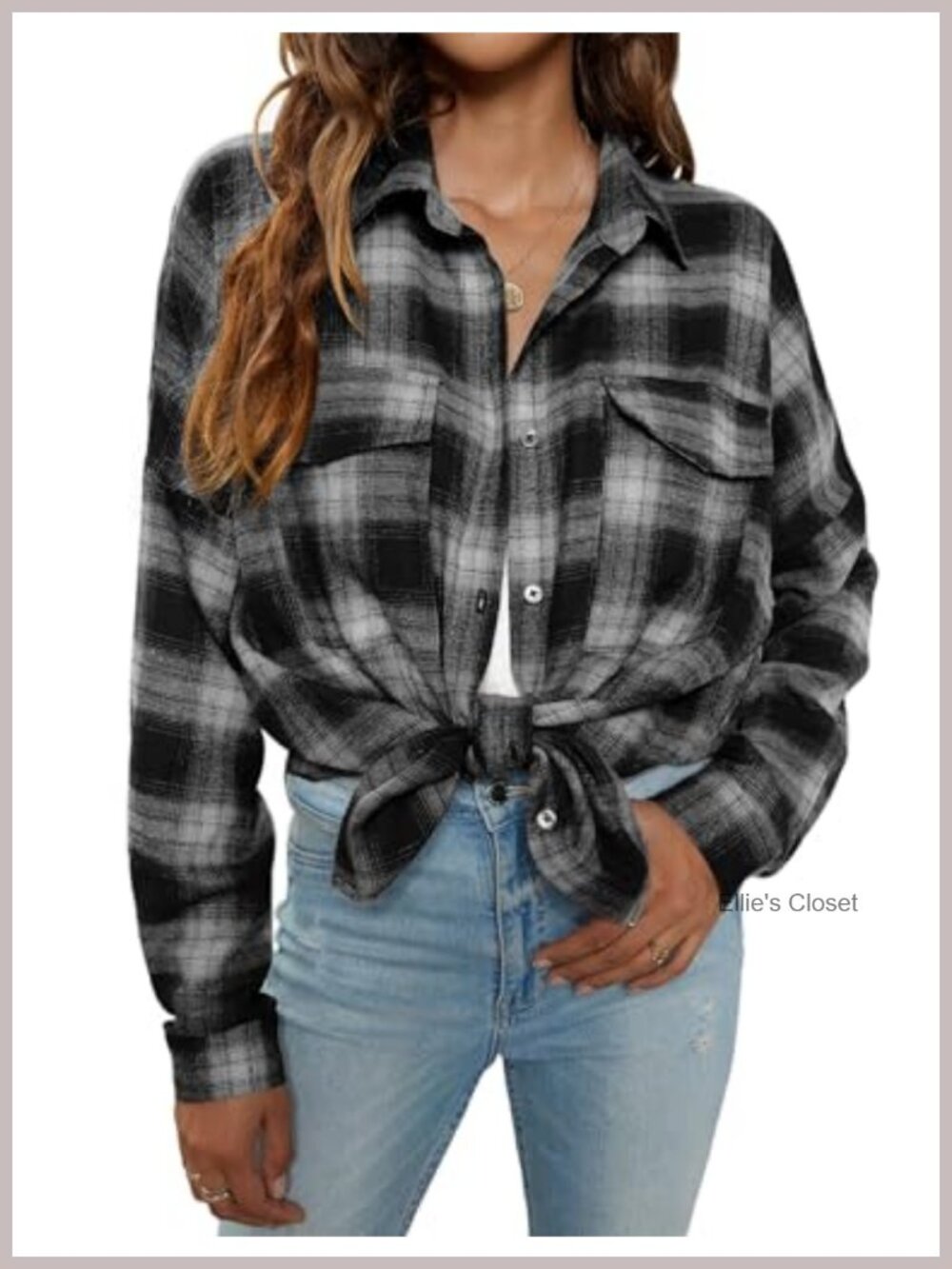 Women's Long Sleeve Plaid Flannel Shacket Button Down Oversized